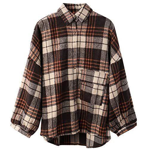 シャツジャケット レディース アウター 厚手 チェック柄 ビッグシャツジャケット ビッグシルエット 起毛 防寒 ブラウン2 Free Size Luna Ude17s4hj 月海商会 通販 Yahoo ショッピング