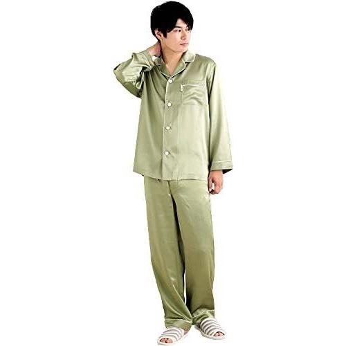 激安単価で Amour アムール 紳士パジャマ シルク 無地 長袖長ズボン グリーン M 下着 靴下 部屋着 Daihikaku Jp