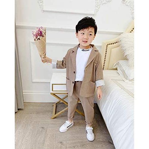 2点セット 子供スーツ 男の子 子供服 キッズスーツ スーツフォーマル スーツおしゃれ 子供スーツ ベビースーツ 入園式 ベージュ 130
