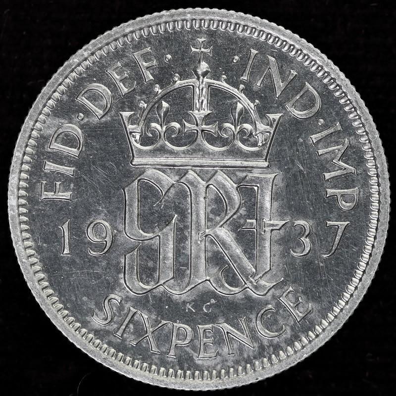 イギリス　ジョージ6世　1937年　6ペンス銀貨｜lunatrading｜02