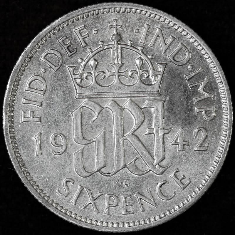 イギリス　ジョージ6世　1942年　6ペンス銀貨｜lunatrading｜02