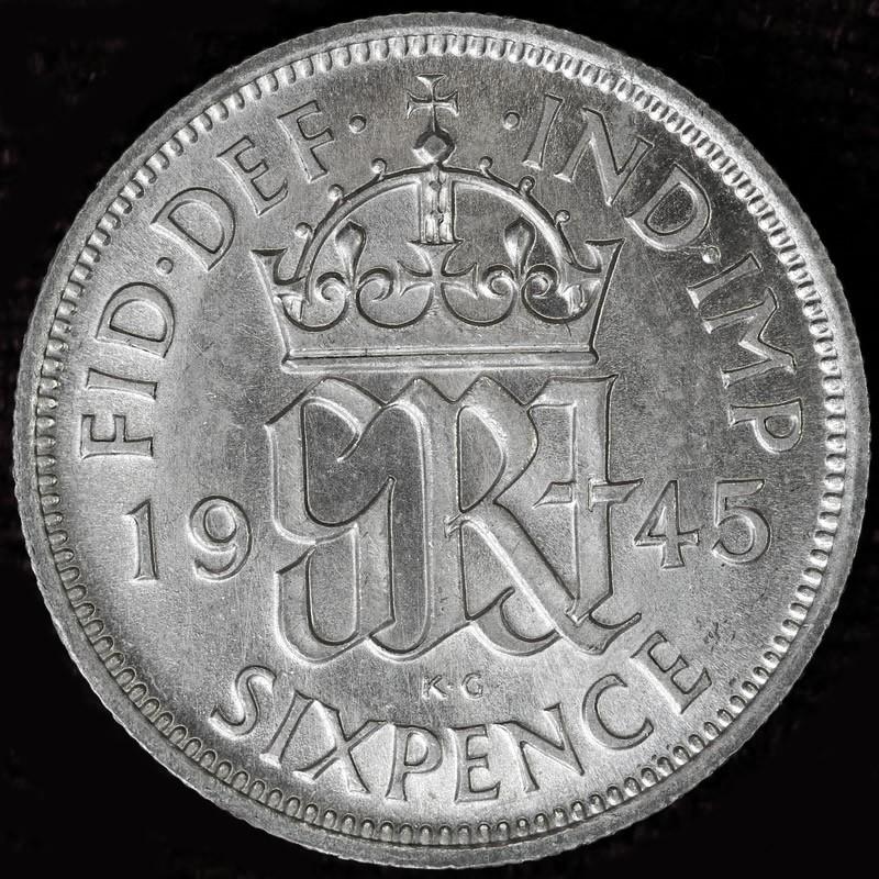 イギリス　ジョージ6世　1945年　6ペンス銀貨｜lunatrading｜02