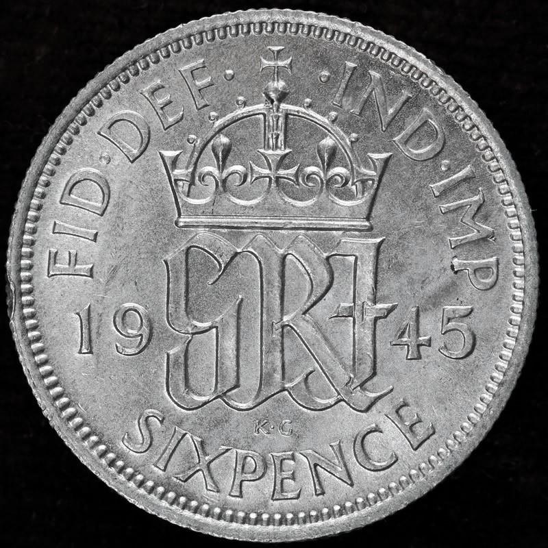 イギリス ジョージ6世 1945年 6ペンス銀貨 : エルズコレクション
