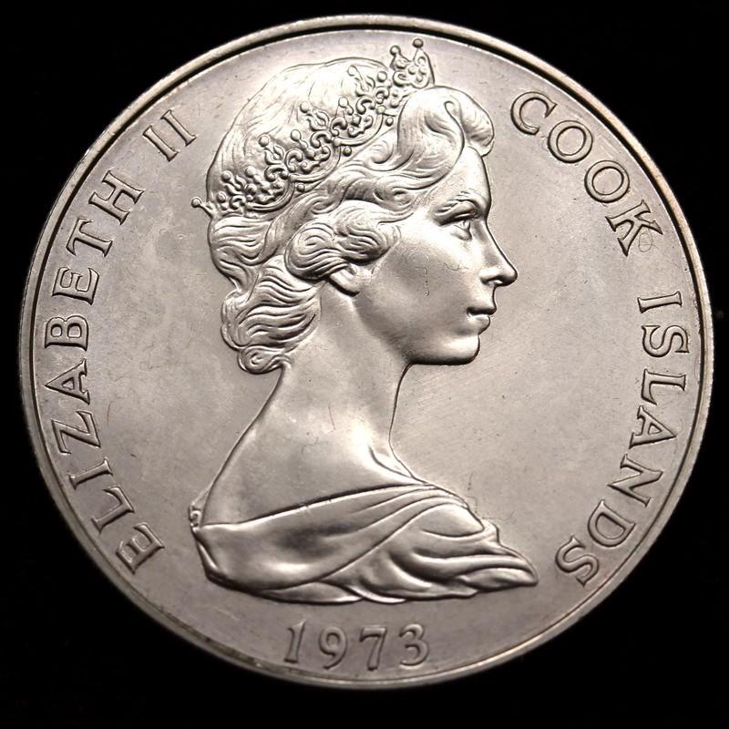 クック諸島 1973年 2.5ドル 大型銀貨 クック船長第二航海 エリザベス