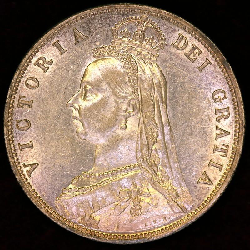 イギリス ビクトリア 1887年 ハーフクラウン銀貨 癒しのピンクトーン