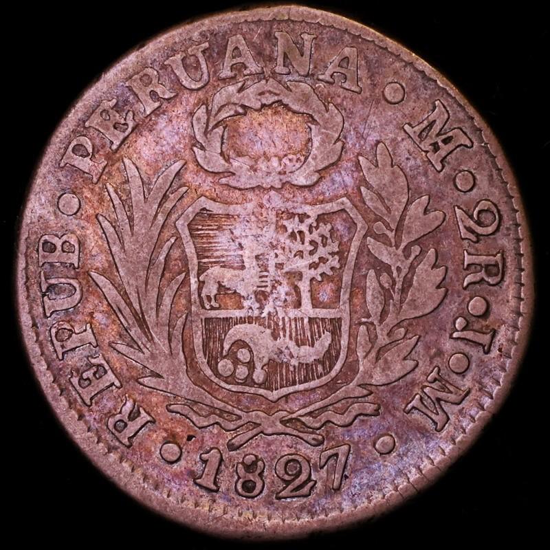 ペルー　1827年　2レアル銀貨