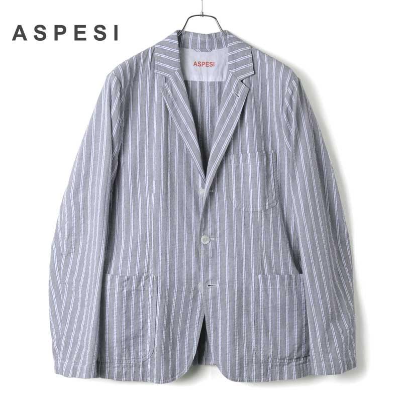 ASPESI（アスペジ） コットンシアサッカーストライプ柄シャツ