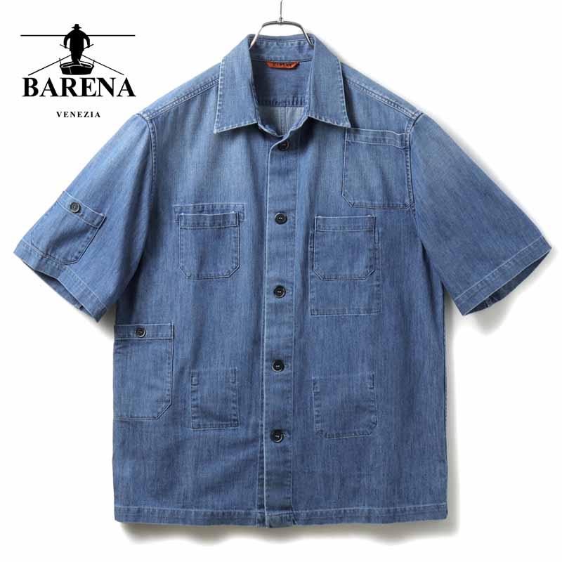 BARENA（バレナ） コットンマルチポケット半袖デニムシャツ(Camicia 