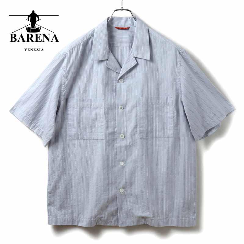 BARENA / バレナ コットンオックスストライプ柄半袖オープン