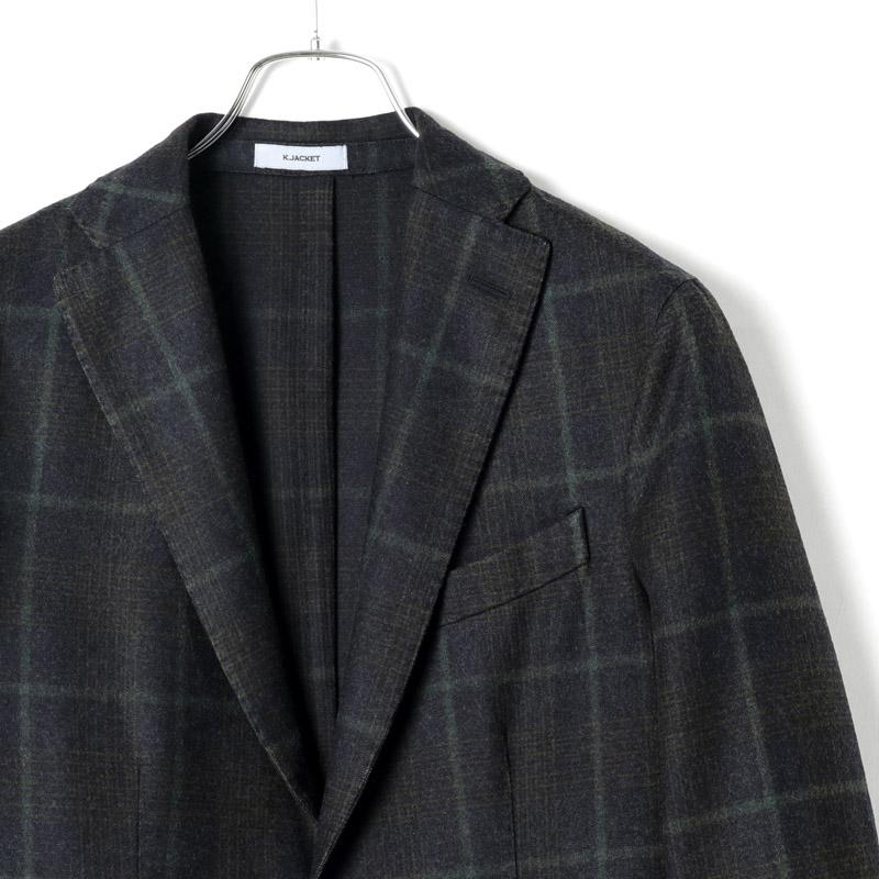 BOGLIOLI / ボリオリ ガーメントダイウールライトフランネルチェック柄2Bジャケット(K.JACKET) （ダークネイビー×グリーン×オリーブ）の画像