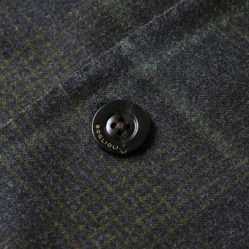 BOGLIOLI / ボリオリ ガーメントダイウールライトフランネルチェック柄2Bジャケット(K.JACKET) （ダークネイビー×グリーン×オリーブ）の画像