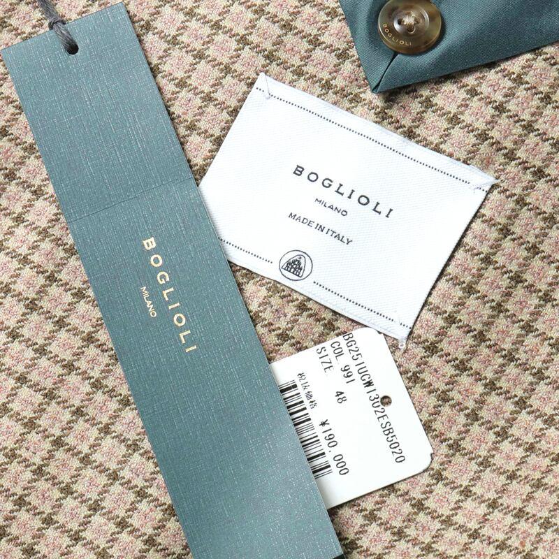 BOGLIOLI / ボリオリ ガンクラブチェック柄ウールシルクナイロンライトツイード2Bジャケット(DOVER) （ベージュ×ラベンダー×ダークブラウン）の画像