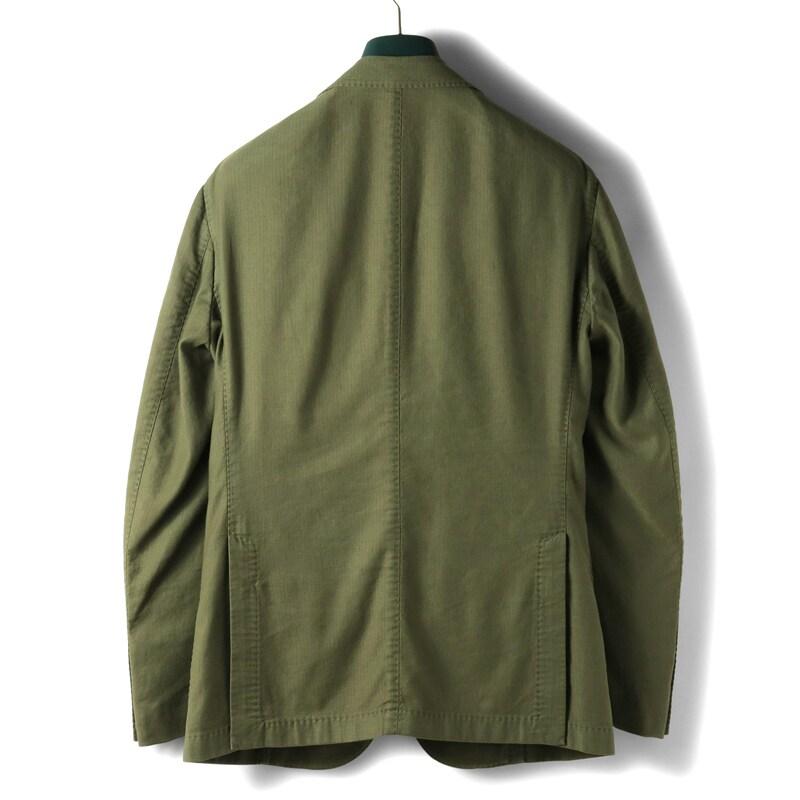 BOGLIOLI / ボリオリ ガーメントダイリネンコットンストレッチヘリンボーン3Bジャケット(COAT) （オリーブグリーン）の画像