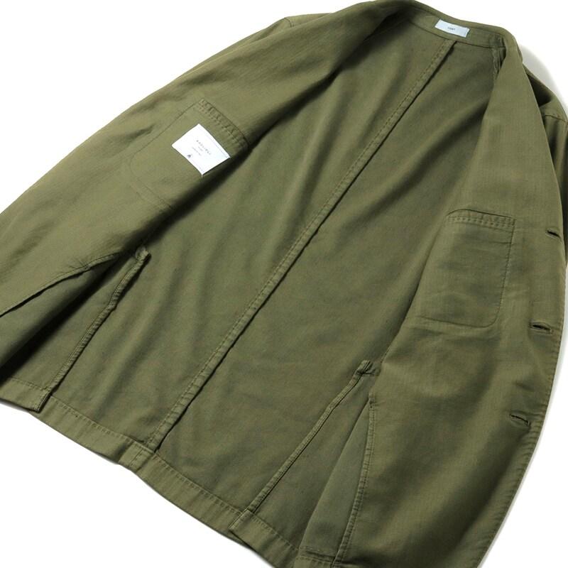 BOGLIOLI / ボリオリ ガーメントダイリネンコットンストレッチヘリンボーン3Bジャケット(COAT) （オリーブグリーン）の画像