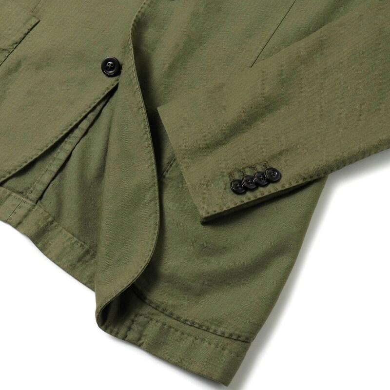 BOGLIOLI / ボリオリ ガーメントダイリネンコットンストレッチヘリンボーン3Bジャケット(COAT) （オリーブグリーン）の画像