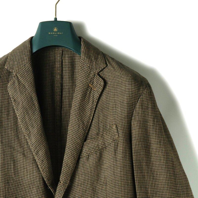 BOGLIOLI / ボリオリ 千鳥格子柄リネンサマーツイード3Bジャケット(COAT) （ブラック×ベージュ）の画像