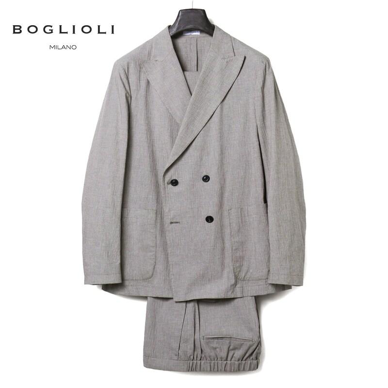 BOGLIOLI（ボリオリ） コットンストレッチシアサッカー千鳥格子柄4B 