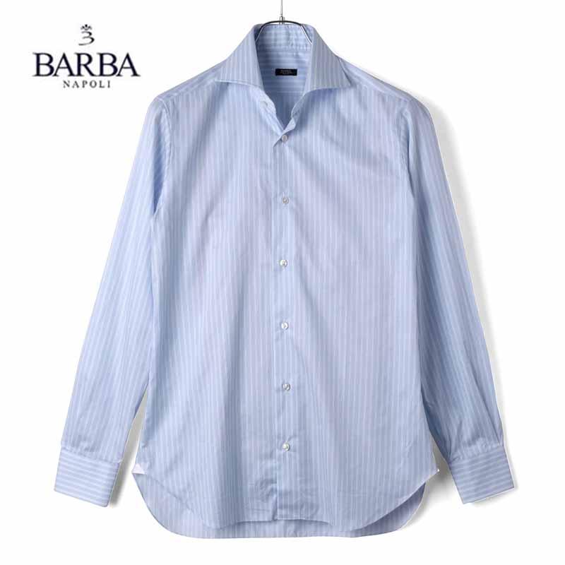 BARBA（バルバ） ストライプ柄コットンツイルワイドカラーシャツ(I1U73