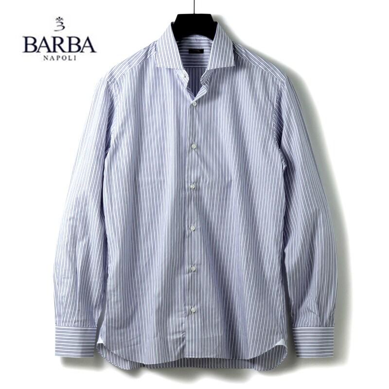 BARBA バルバ コットンリネン ストライプシャツ BARBA（バルバ） ストライプ柄コットンポプリンワイドカラーシャツ