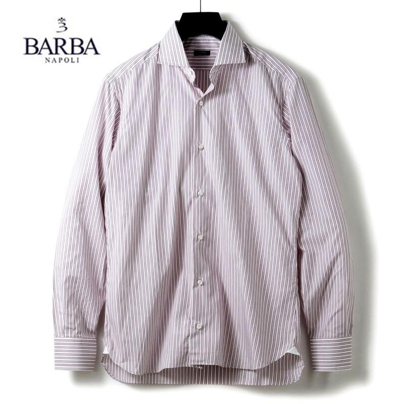 BARBA（バルバ） ストライプ柄コットンポプリンワイドカラーシャツ