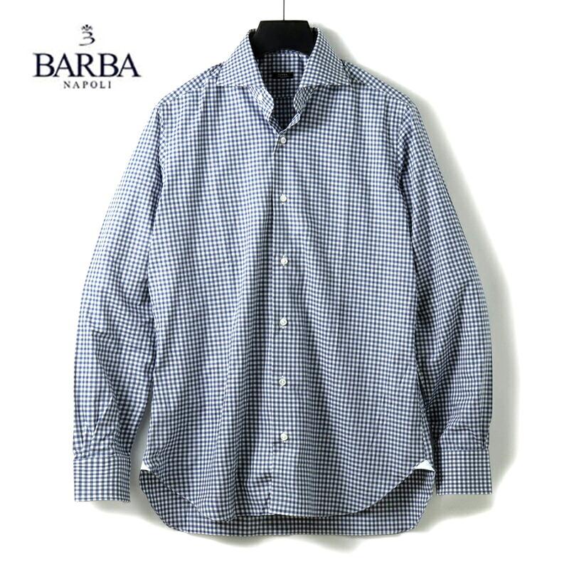 BARBA（バルバ） ギンガムチェック柄コットンポプリンワイドカラー 