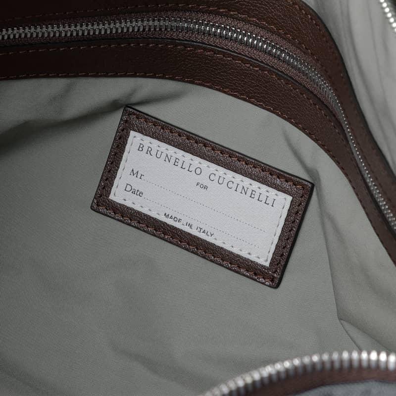 65%OFF送料無料 BRUNELLO CUCINELLI / ブルネロクチネリナイロン×レザーボストンバッグ（グレー×ブラウン）