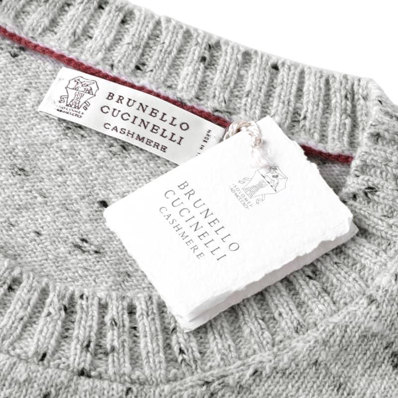 BRUNELLO CUCINELLI / ブルネロクチネリウールカシミヤナイロンメランジミドルゲージクルーネックニット(M4672300)（ホワイト×ブラック×グレー）の画像
