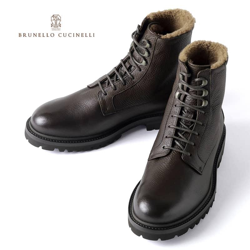 ブルネロクチネリ　ムートン　レザー　ショートブーツ　レースアップ　37.5 ブルネロクチネリ ムートンレザーショートブーツ37