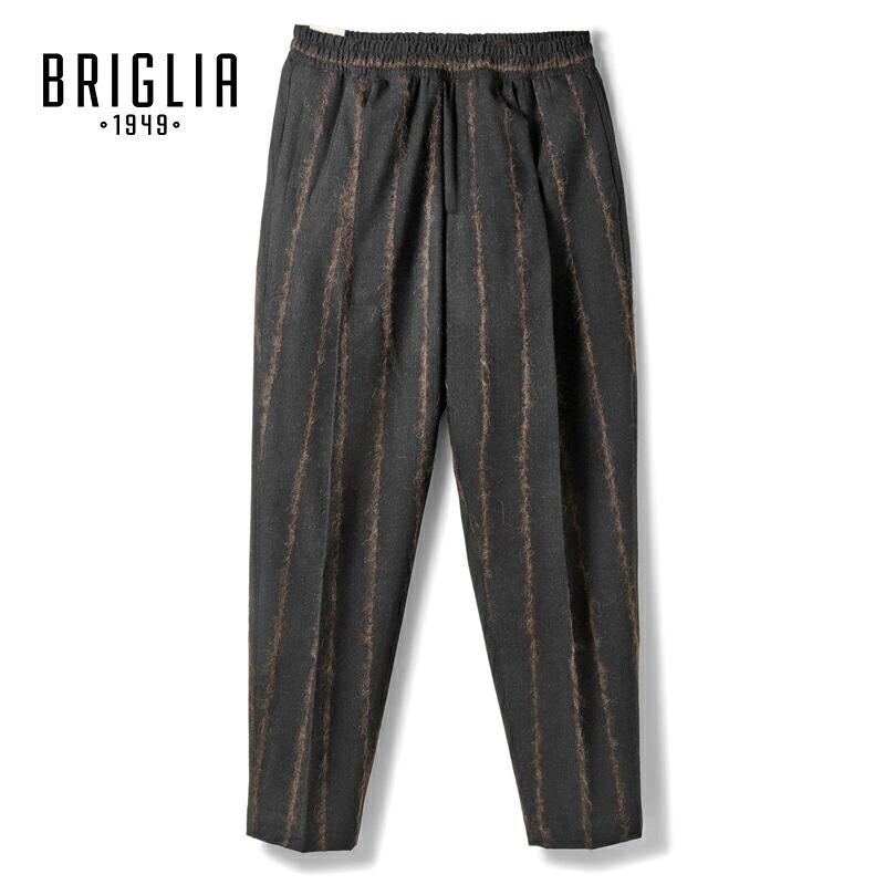 BRIGLIA 1949 / ブリリア ストライプ柄アルパカモヘア混ウールストレッチシャーリング1プリーツテーパードパンツ(SAVOY ...