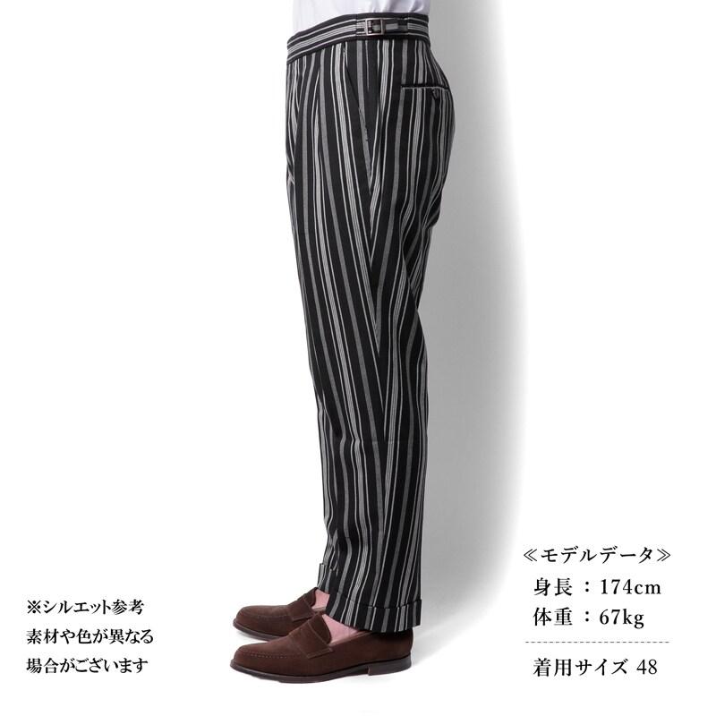 BERWICH / ベルウィッチ マルチストライプ柄コットンジャカードサイドアジャスター付き2プリーツパンツ(SCOTCH/SB1087) （ブラック×ホワイト）の画像