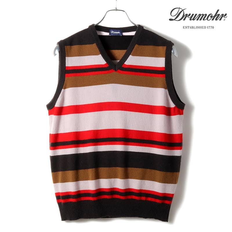 DRUMOHR Drumohr / ドルモアボーダー柄カシミヤハイゲージVネック 