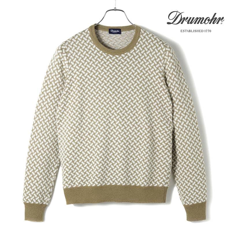DRUMOHR Drumohr / ドルモアコットンリネンビスコッティ柄ハイゲージ 