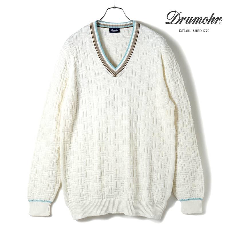 DRUMOHR Drumohr / ドルモアコットンバスケット編みローゲージチルデン 