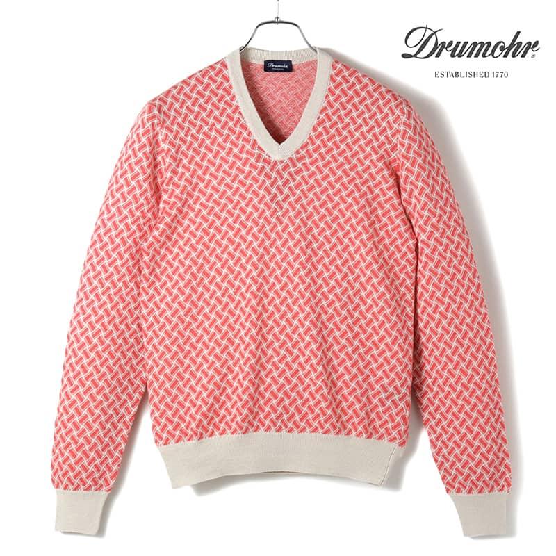 DRUMOHR Drumohr / ドルモアコットンリネンビスコッティ柄ハイゲージV 