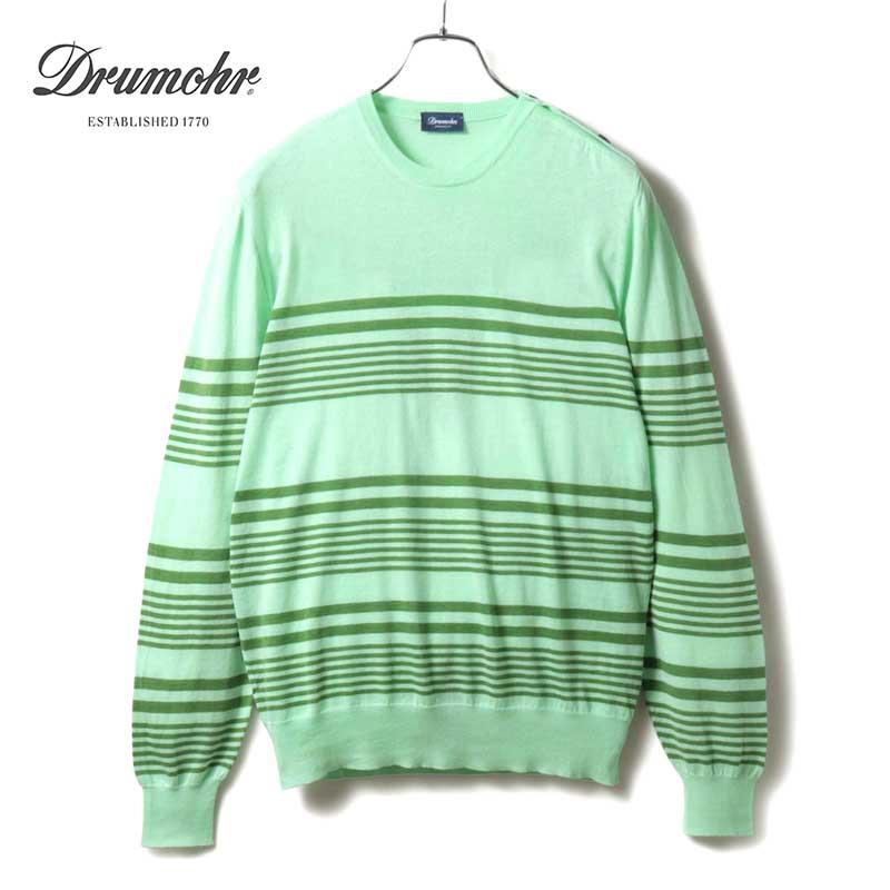 DRUMOHR（ドルモア） ショルダーボタン付きボーダー柄カシミヤコットン 