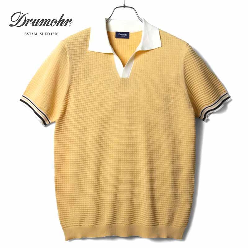 【新品未使用】ドルモア DRUMOHR ニットポロシャツ Lサイズ メンズ DRUMOHR（ドルモア） ワッフル編みコットンハイゲージ切り替えし半袖