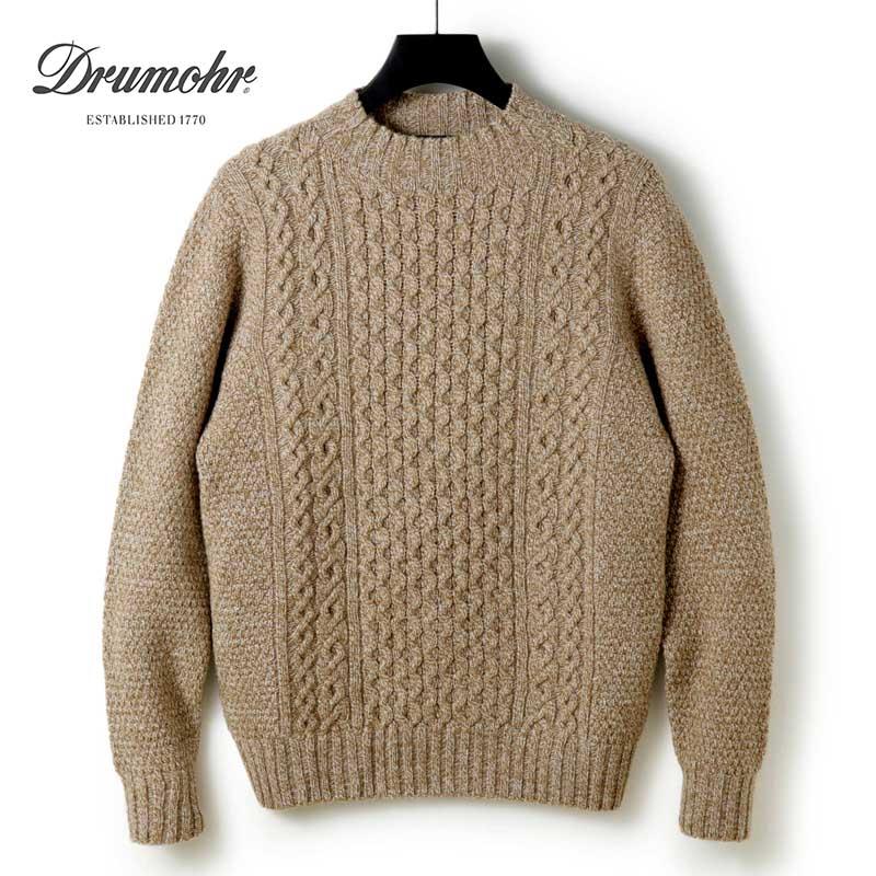 DRUMOHR（ドルモア） スーパージーロンラムズウールミドルゲージシームレスモックネックアランニット(D4W125AR) （ブラウンベージュ ...