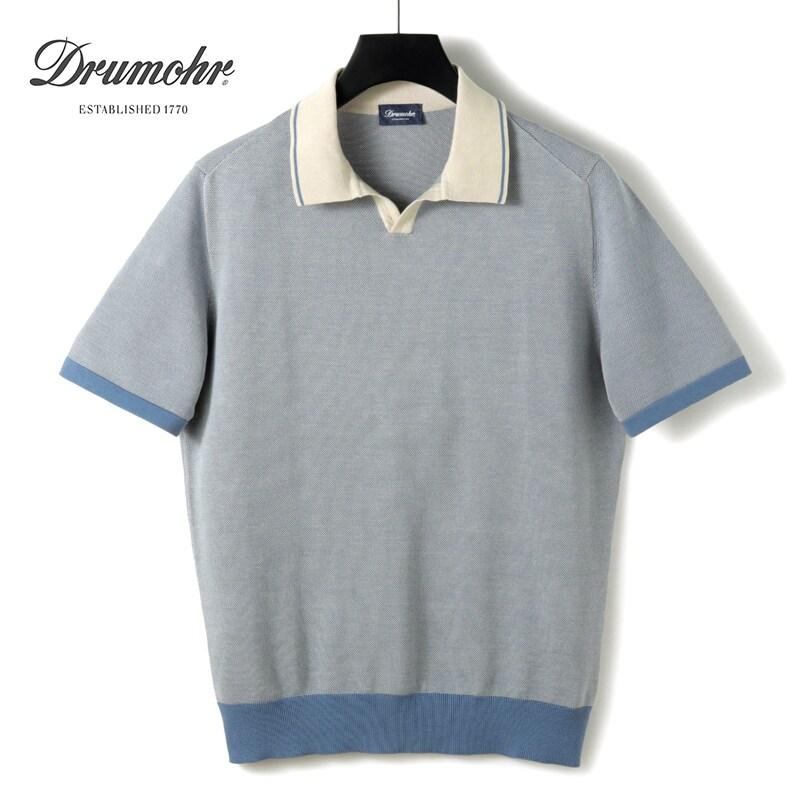 DRUMOHR（ドルモア） コットンメランジハイゲージ半袖スキッパーニット