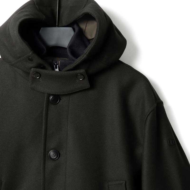 DUNO / デュノ 中綿入りウールナイロンカシミヤカルゼデタッチャブルフーデッドコート(AXEL/DARFO) （ブラック×ブラウン）の画像