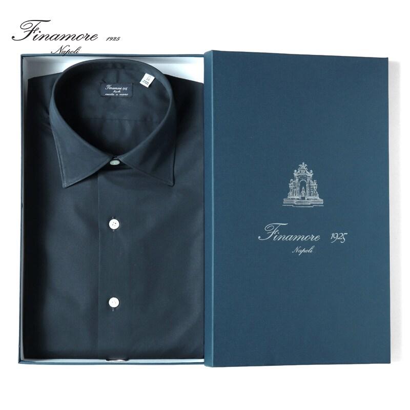 Finamore（フィナモレ） ALUMO製コットンポプリンセミワイドカラーシャツ(C0614 MILANO VITTORIO) （ネイビー ...
