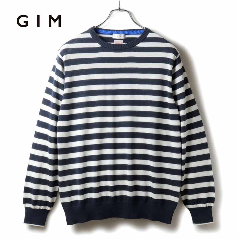 gim（ジム） シーアイランドコットン14Gボーダー柄長袖クルーネック