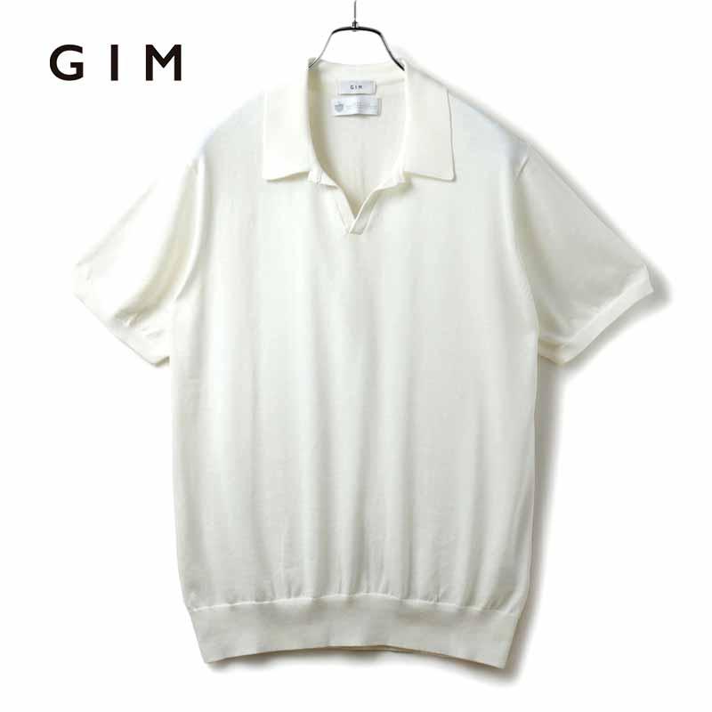 新品【GIM ジム】アイランドコットン14G半袖スキッパーニットポロシャツ M gim（ジム） アメリカンシーアイランドコットン14G半袖スキッパー