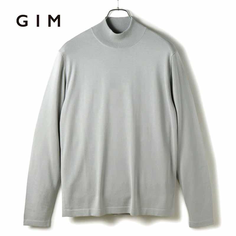 gim（ジム） シルク18Gモックネックニット （ライトグレー