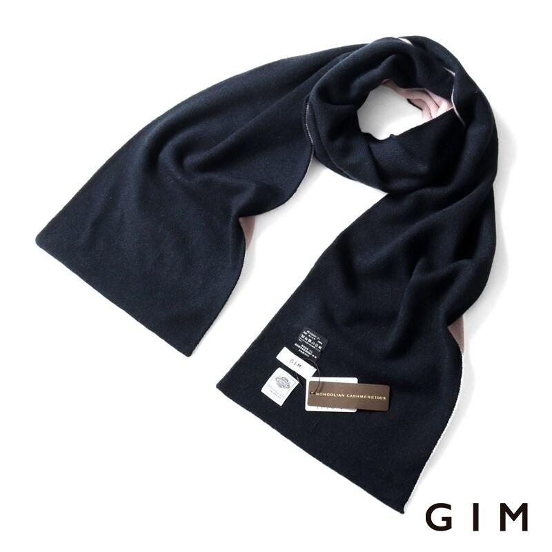 gim（ジム） カシミヤ10Gダブルフェイスニットマフラー （ネイビー 