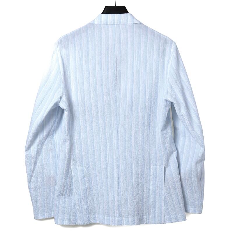 Giannetto / ジャンネット ストライプ柄コットンストレッチシアサッカー2Bアンコンシャツジャケット(CORALLO JACKET/51286) （ホワイト×ライトブルー）の画像