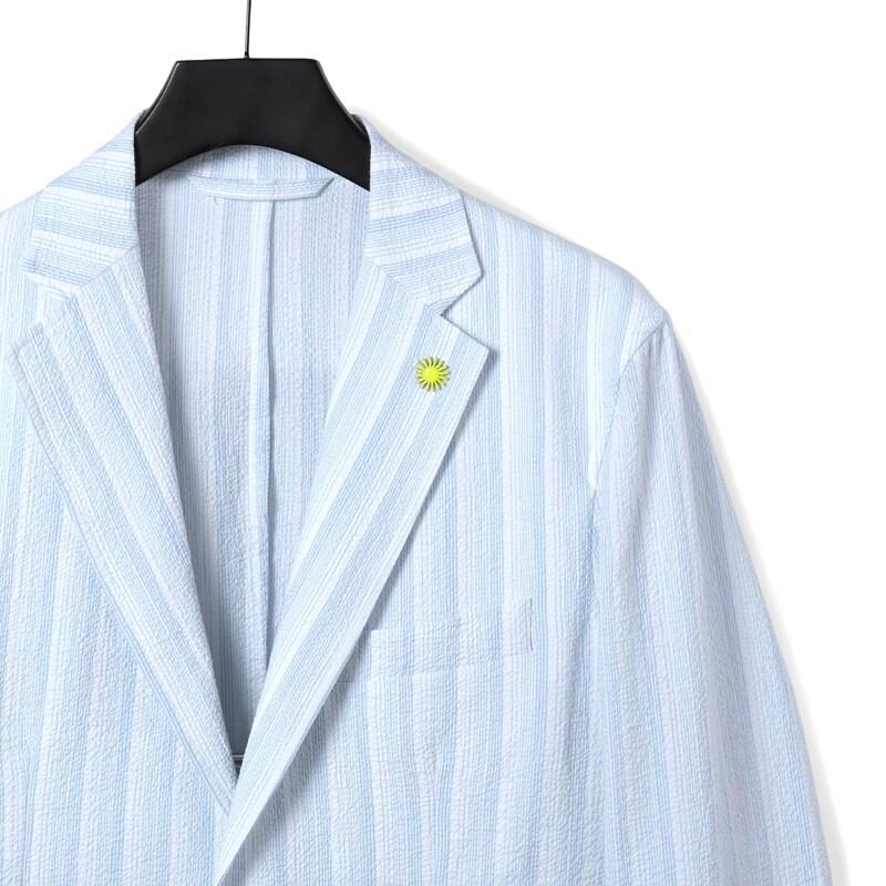 Giannetto / ジャンネット ストライプ柄コットンストレッチシアサッカー2Bアンコンシャツジャケット(CORALLO JACKET/51286) （ホワイト×ライトブルー）の画像