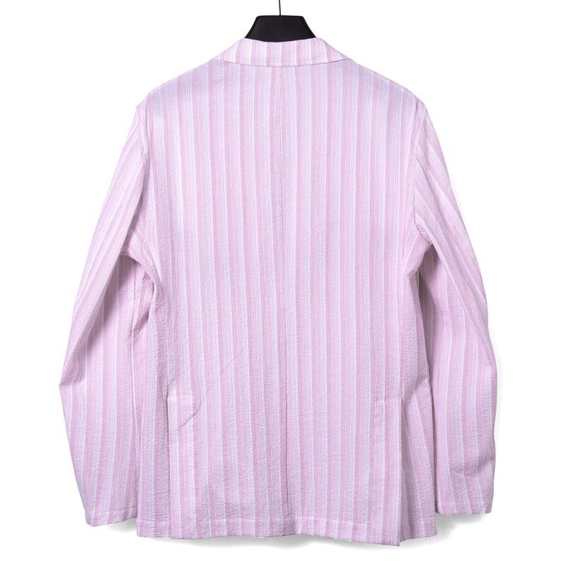 Giannetto / ジャンネット ストライプ柄コットンストレッチシアサッカー2Bアンコンシャツジャケット(CORALLO JACKET/51286) （ホワイト×ラベンダーピンク）の画像