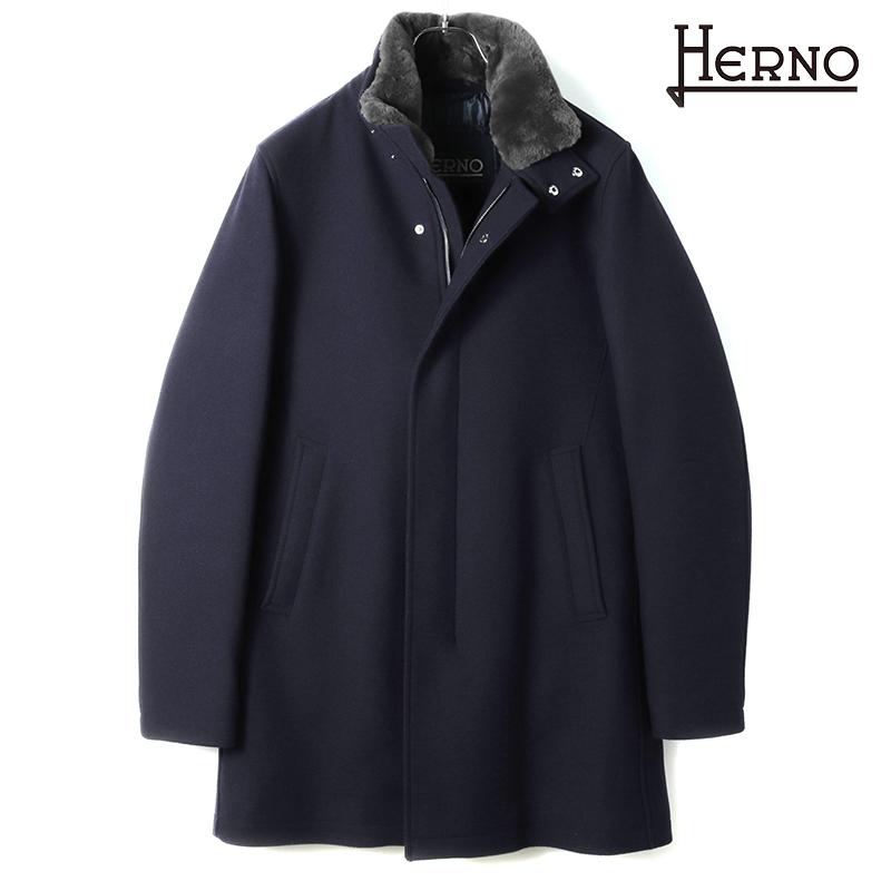 HERNO / ヘルノウールナイロンソフトメルトン中綿入りファー付き  