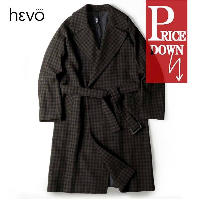 HevoイーヴォBRINDISIオーバーチェック ダブルブレストベルテッドコート HEVO（イーヴォ） シェパードチェック柄ウールナイロンフランネル2B
