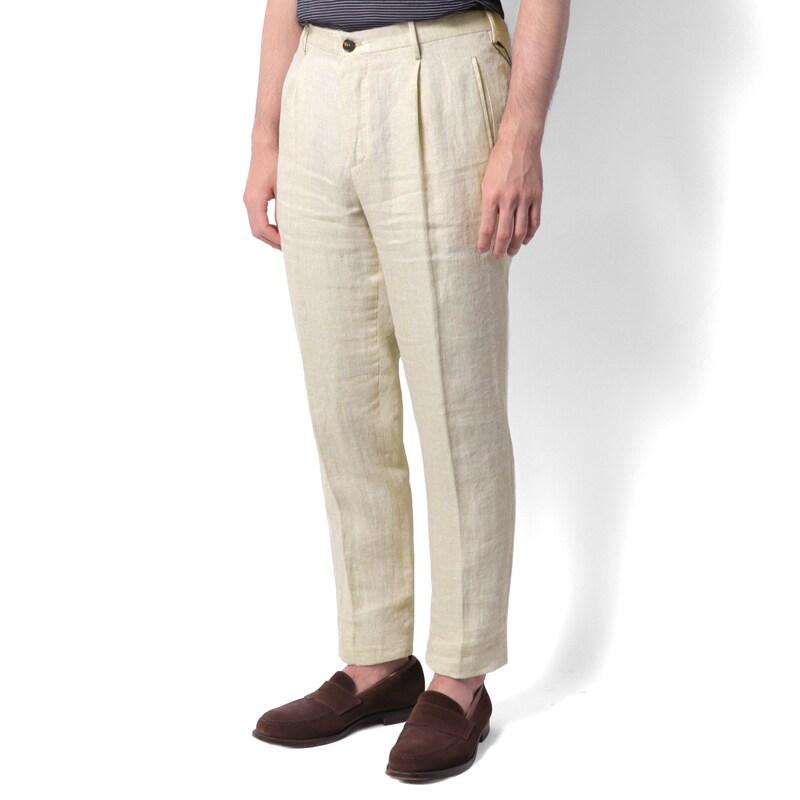 INCOTEX / インコテックス リネンヘリンボーン1プリーツテーパードパンツ54型/TAPERED FIT(ZX541T/70014) （メランジライトベージュ）の画像